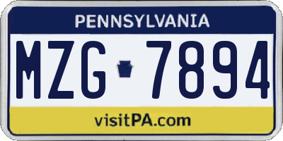 PA license plate MZG7894
