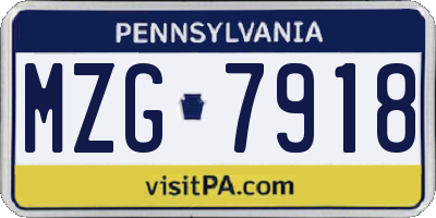 PA license plate MZG7918