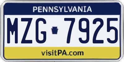 PA license plate MZG7925