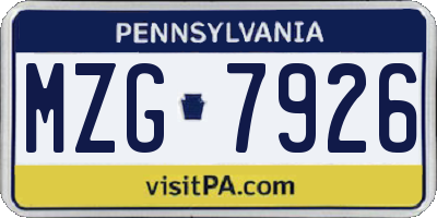 PA license plate MZG7926