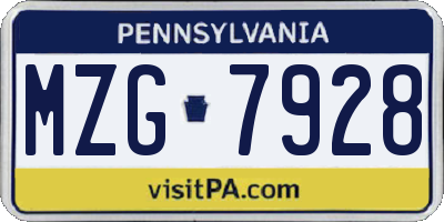 PA license plate MZG7928