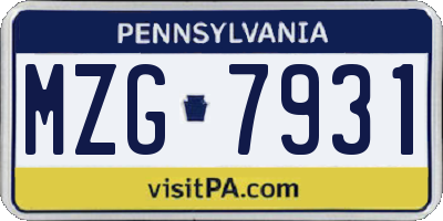 PA license plate MZG7931