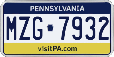 PA license plate MZG7932