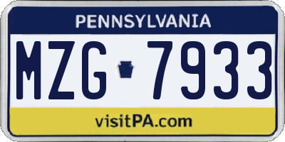 PA license plate MZG7933