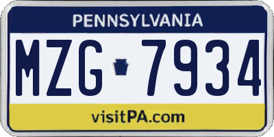 PA license plate MZG7934