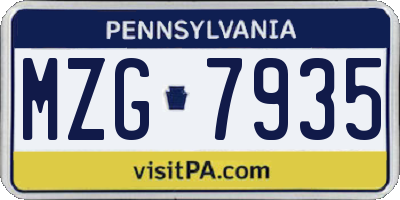 PA license plate MZG7935