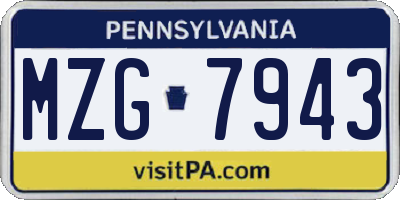 PA license plate MZG7943