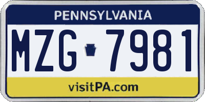 PA license plate MZG7981
