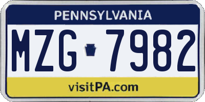 PA license plate MZG7982