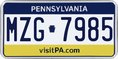 PA license plate MZG7985