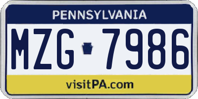 PA license plate MZG7986