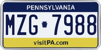PA license plate MZG7988