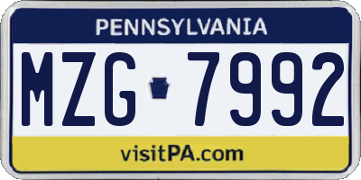 PA license plate MZG7992