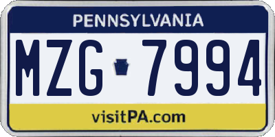 PA license plate MZG7994