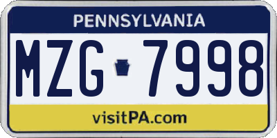 PA license plate MZG7998