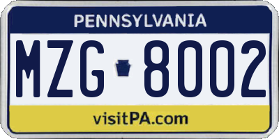 PA license plate MZG8002