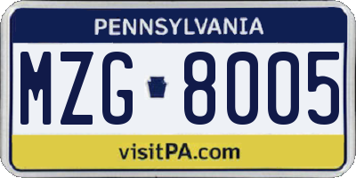 PA license plate MZG8005