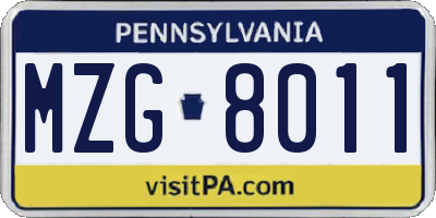 PA license plate MZG8011