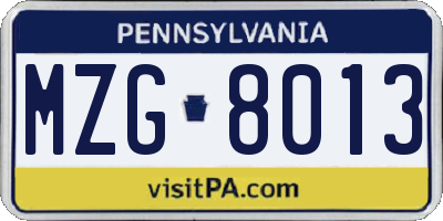 PA license plate MZG8013