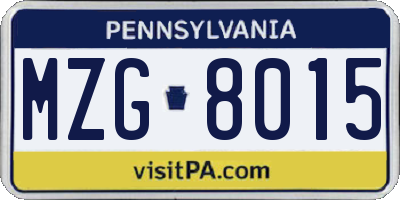 PA license plate MZG8015