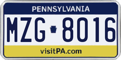 PA license plate MZG8016