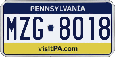 PA license plate MZG8018