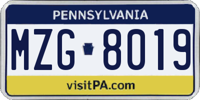PA license plate MZG8019