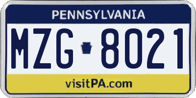 PA license plate MZG8021