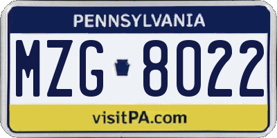 PA license plate MZG8022