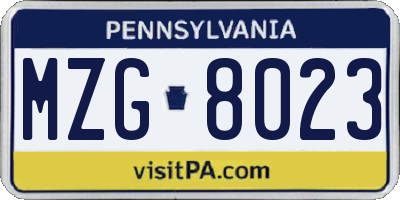 PA license plate MZG8023