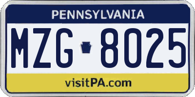 PA license plate MZG8025