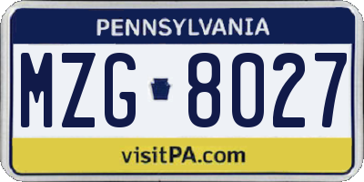 PA license plate MZG8027
