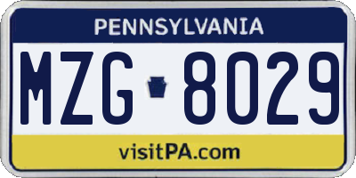 PA license plate MZG8029