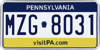PA license plate MZG8031