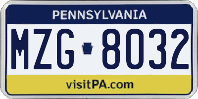 PA license plate MZG8032