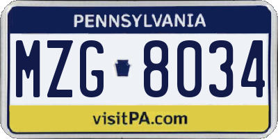 PA license plate MZG8034