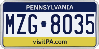 PA license plate MZG8035