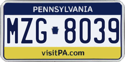 PA license plate MZG8039