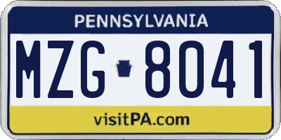 PA license plate MZG8041