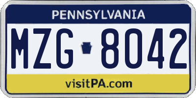 PA license plate MZG8042