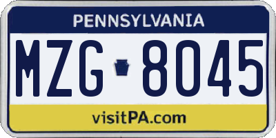 PA license plate MZG8045