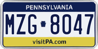 PA license plate MZG8047