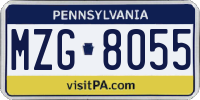PA license plate MZG8055