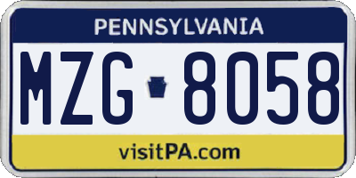PA license plate MZG8058
