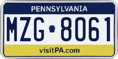 PA license plate MZG8061