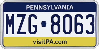 PA license plate MZG8063