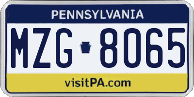 PA license plate MZG8065