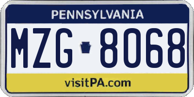PA license plate MZG8068