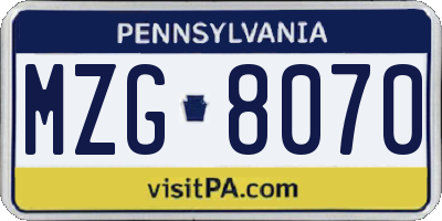 PA license plate MZG8070