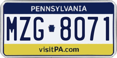 PA license plate MZG8071